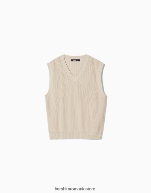 Bershka bărbați vestă din tricot cu decolteu în V nisip Z86D2998 îmbrăcăminte