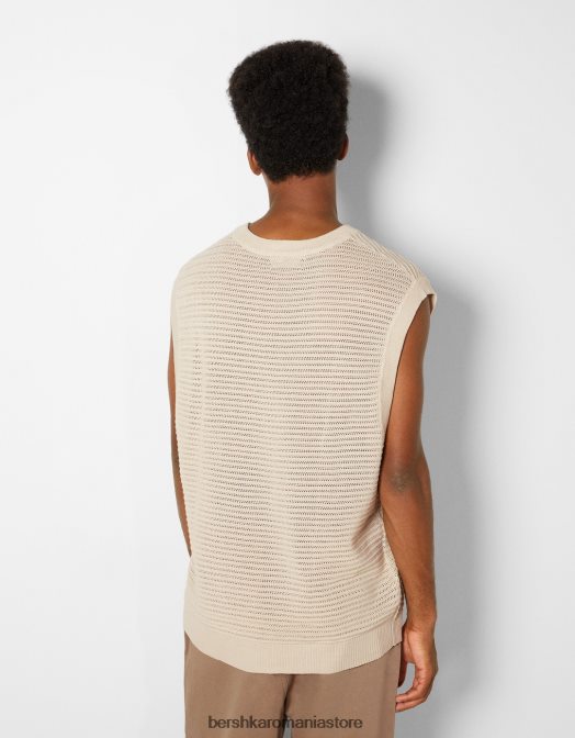 Bershka bărbați vestă din tricot plasă cremă Z86D3002 îmbrăcăminte