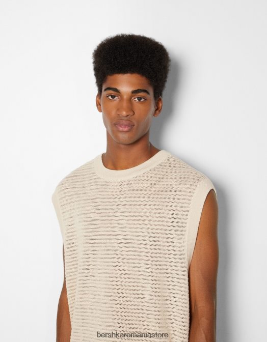 Bershka bărbați vestă din tricot plasă cremă Z86D3002 îmbrăcăminte