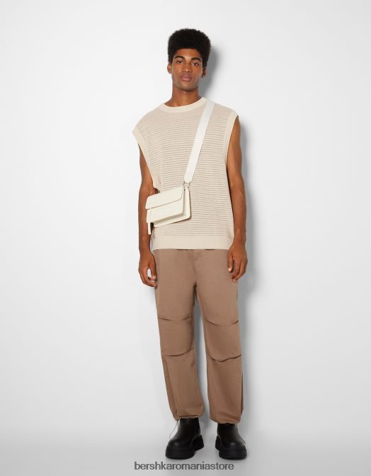 Bershka bărbați vestă din tricot plasă cremă Z86D3002 îmbrăcăminte