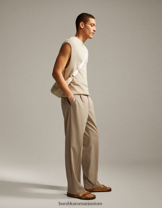 Bershka bărbați vestă din tricot plasă cremă Z86D3002 îmbrăcăminte