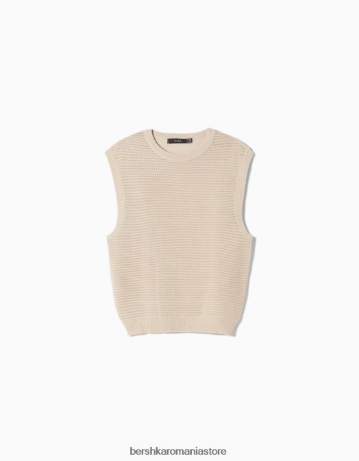 Bershka bărbați vestă din tricot plasă cremă Z86D3002 îmbrăcăminte