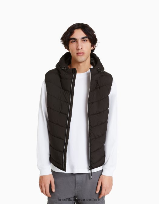 Bershka bărbați vestă matlasată cu glugă negru Z86D3040 îmbrăcăminte