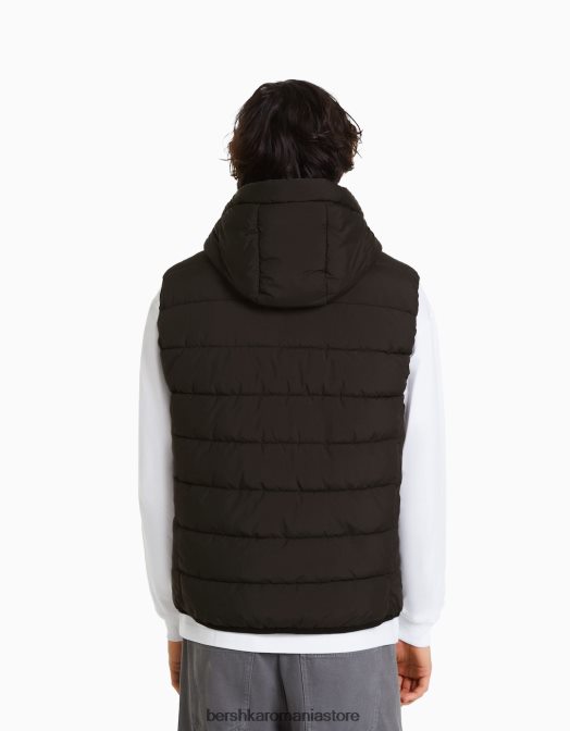 Bershka bărbați vestă matlasată cu glugă negru Z86D3040 îmbrăcăminte