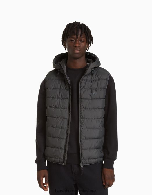 Bershka bărbați vestă pufă ușoară cu glugă gri Z86D3071 îmbrăcăminte