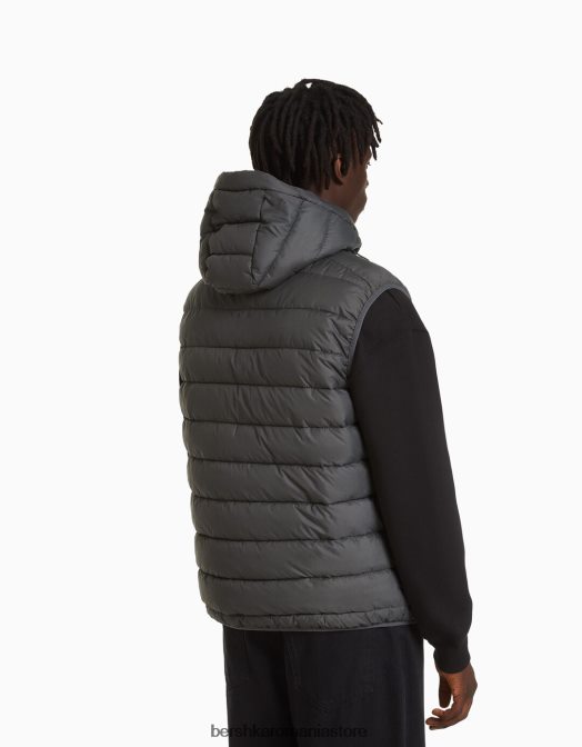 Bershka bărbați vestă pufă ușoară cu glugă gri Z86D3071 îmbrăcăminte