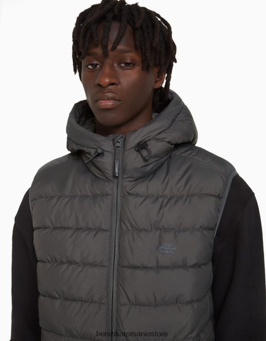 Bershka bărbați vestă pufă ușoară cu glugă gri Z86D3071 îmbrăcăminte