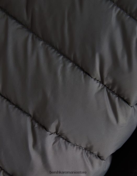 Bershka bărbați vestă pufă ușoară cu glugă gri Z86D3071 îmbrăcăminte