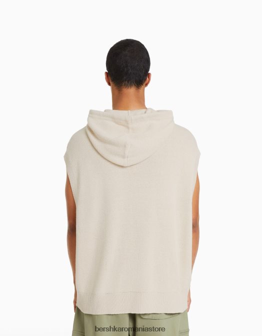 Bershka bărbați vestă tricotată cu glugă cremă Z86D3011 îmbrăcăminte