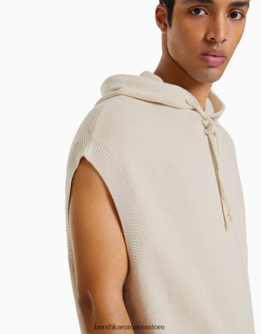 Bershka bărbați vestă tricotată cu glugă cremă Z86D3456 îmbrăcăminte