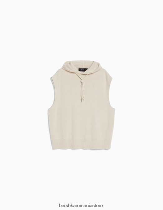 Bershka bărbați vestă tricotată cu glugă cremă Z86D3456 îmbrăcăminte