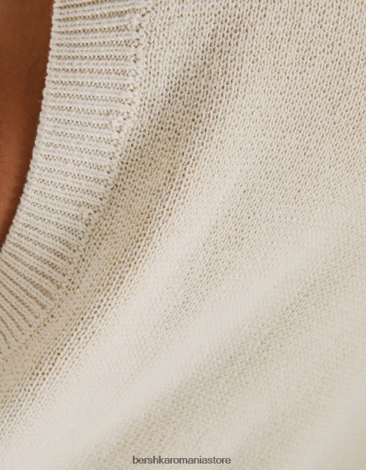 Bershka bărbați vestă tricotată cu glugă cremă Z86D3456 îmbrăcăminte