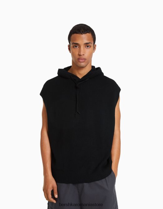 Bershka bărbați vestă tricotată cu glugă negru Z86D3012 îmbrăcăminte