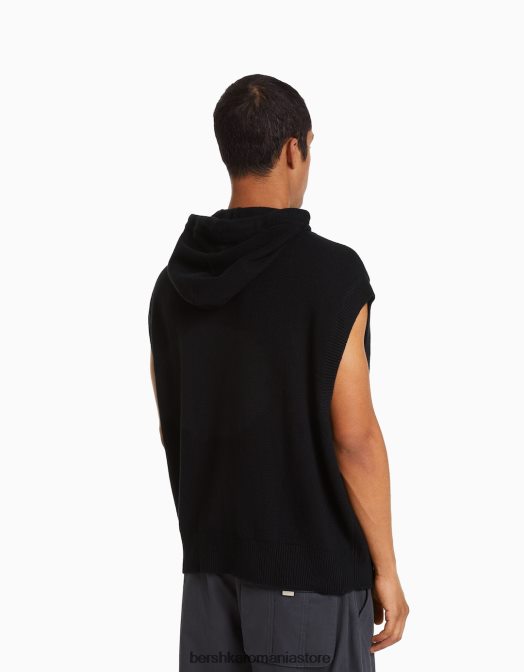 Bershka bărbați vestă tricotată cu glugă negru Z86D3012 îmbrăcăminte