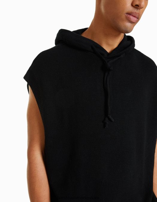 Bershka bărbați vestă tricotată cu glugă negru Z86D3012 îmbrăcăminte