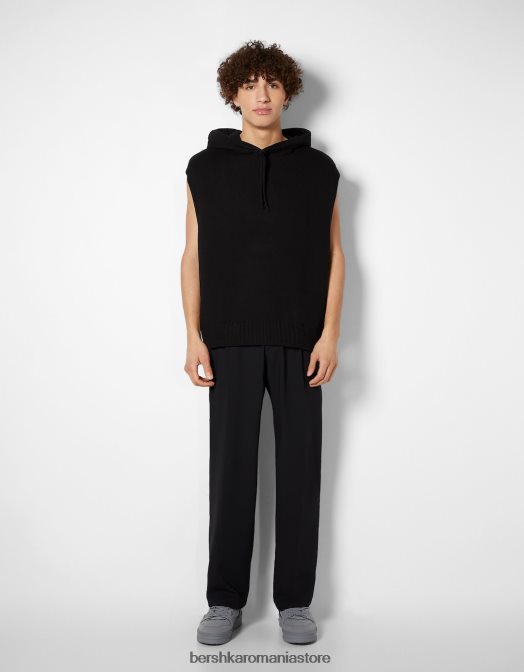 Bershka bărbați vestă tricotată cu glugă negru Z86D3012 îmbrăcăminte