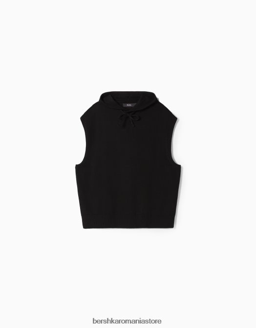 Bershka bărbați vestă tricotată cu glugă negru Z86D3012 îmbrăcăminte