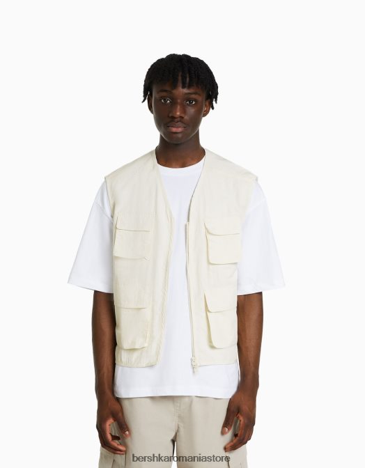 Bershka bărbați vesta cu mai multe buzunare galben Z86D3038 îmbrăcăminte