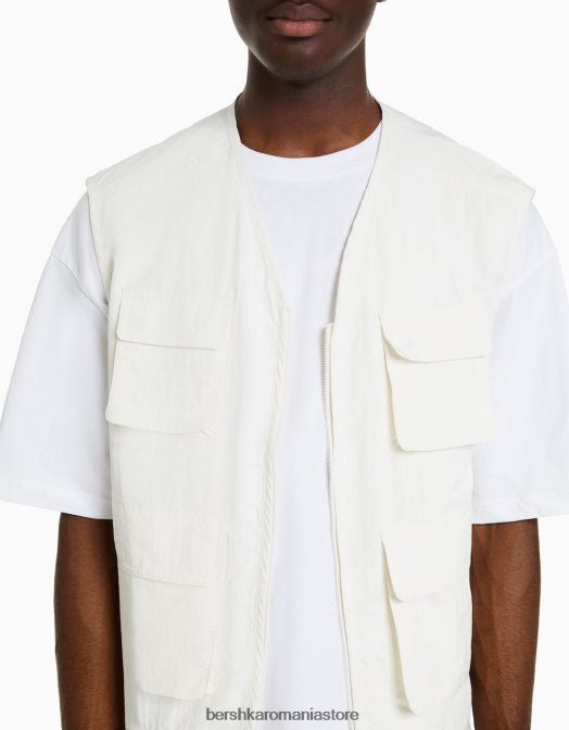 Bershka bărbați vesta cu mai multe buzunare galben Z86D3038 îmbrăcăminte