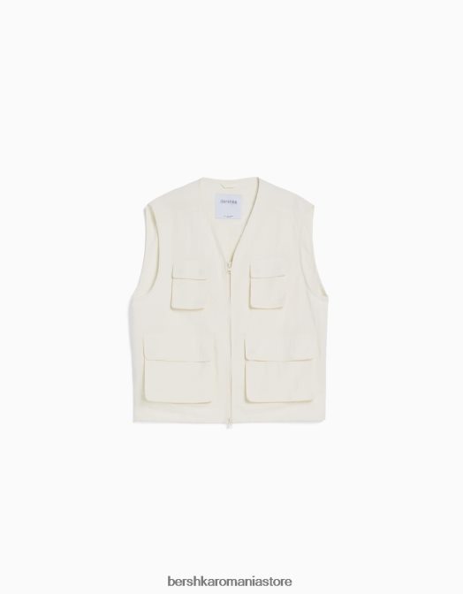 Bershka bărbați vesta cu mai multe buzunare galben Z86D3038 îmbrăcăminte