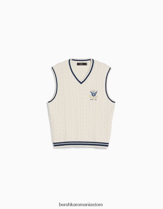 Bershka bărbați vesta din tricot brodata cremă Z86D3004 îmbrăcăminte