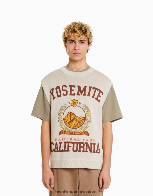 Bershka bărbați vesta din tricot intarsia cremă Z86D3003 îmbrăcăminte