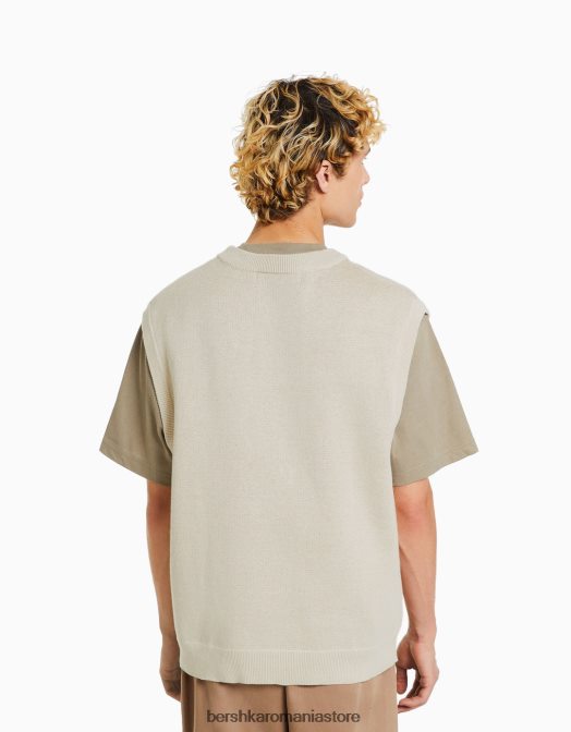 Bershka bărbați vesta din tricot intarsia cremă Z86D3003 îmbrăcăminte