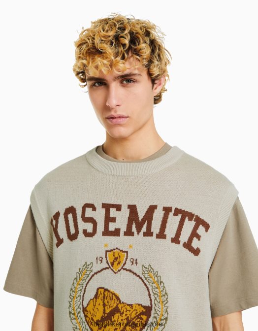 Bershka bărbați vesta din tricot intarsia cremă Z86D3003 îmbrăcăminte