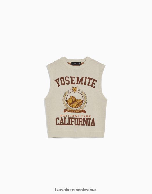 Bershka bărbați vesta din tricot intarsia cremă Z86D3003 îmbrăcăminte