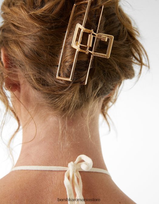 Bershka femei agrafă de păr dreptunghiulară cu efect metalic aur Z86D2563 accesorii