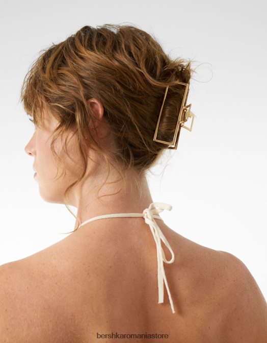 Bershka femei agrafă de păr dreptunghiulară cu efect metalic aur Z86D2563 accesorii