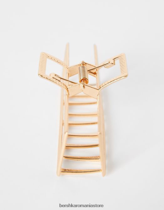 Bershka femei agrafă de păr dreptunghiulară cu efect metalic aur Z86D2563 accesorii