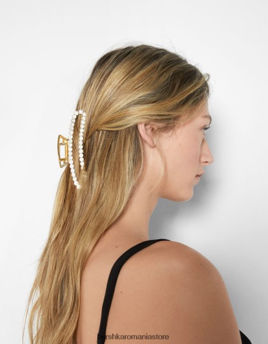 Bershka femei clemă de păr metalică cu strass aur Z86D2562 accesorii