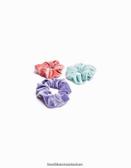 Bershka femei pachet de 3 scrunchies de catifea colorate roz Z86D2585 accesorii