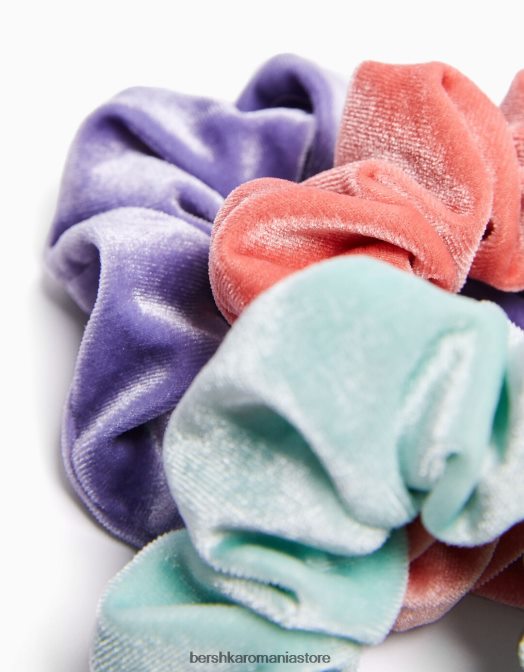 Bershka femei pachet de 3 scrunchies de catifea colorate roz Z86D2585 accesorii