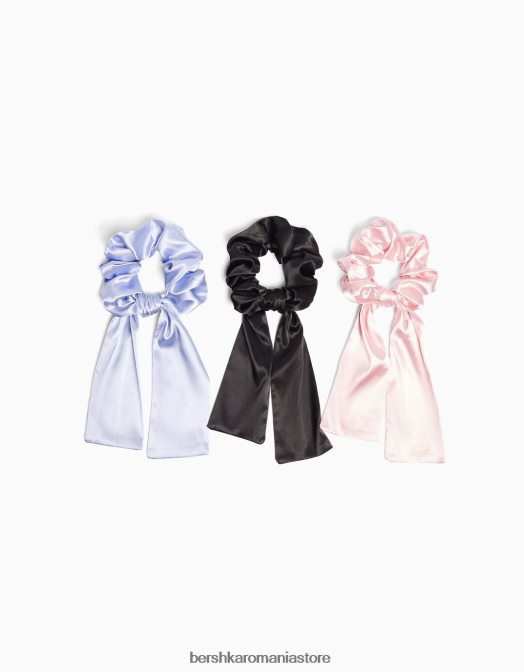 Bershka femei set de 3 scrunchies cu fundita din satin roz Z86D2578 accesorii