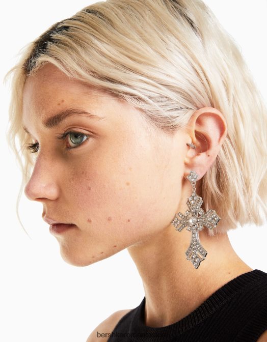 Bershka femei cercei boho cruce argint Z86D2487 accesorii