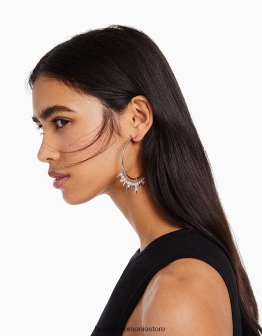 Bershka femei cercei cu cerc cu strasuri argint Z86D2459 accesorii