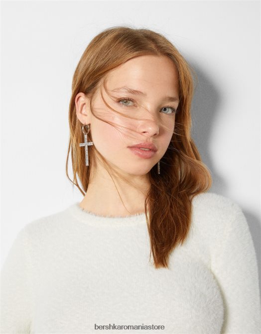 Bershka femei cercei cu cruce cu bijuterii argint Z86D2441 accesorii