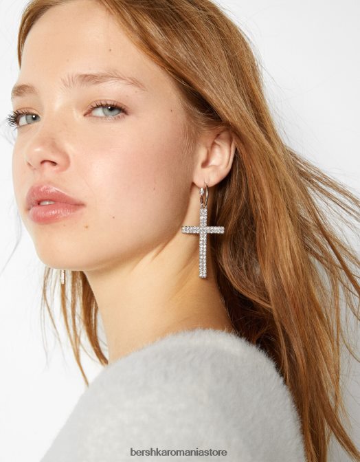 Bershka femei cercei cu cruce cu bijuterii argint Z86D2441 accesorii
