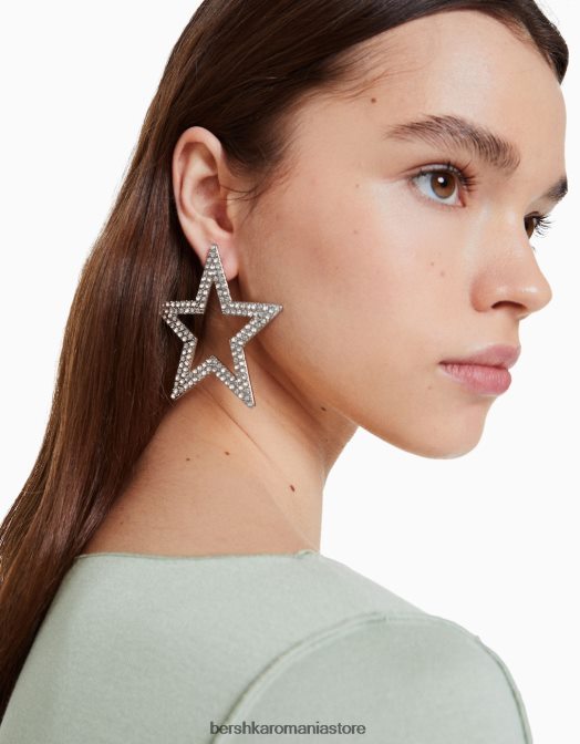 Bershka femei cercei stea cu strass argint Z86D1865 accesorii