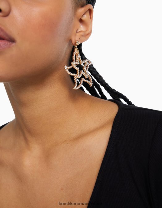 Bershka femei cercei stea cu strass aur Z86D2465 accesorii