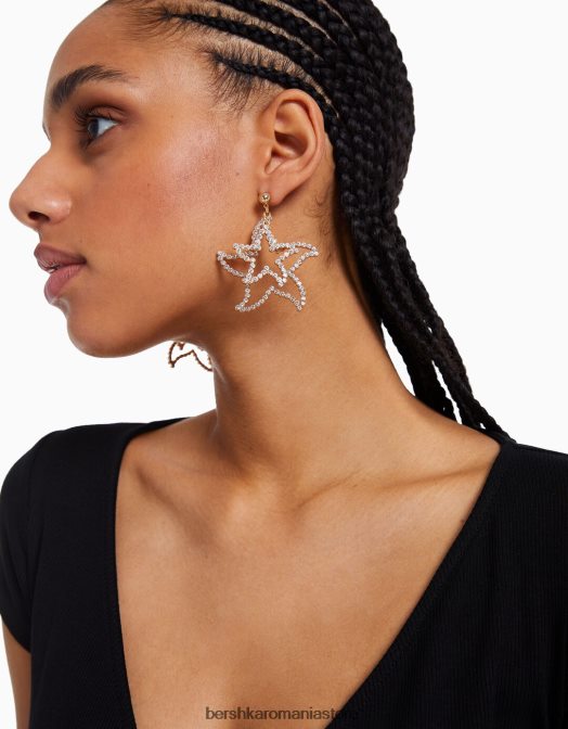 Bershka femei cercei stea cu strass aur Z86D2465 accesorii