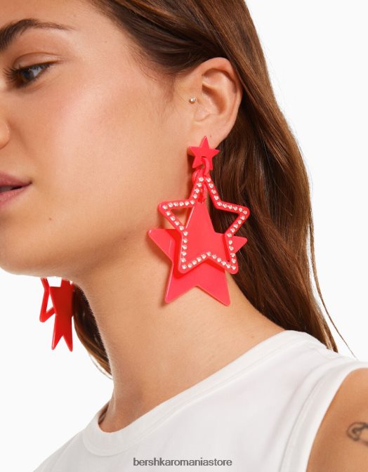 Bershka femei cercei stea cu strass fucsie Z86D1904 accesorii