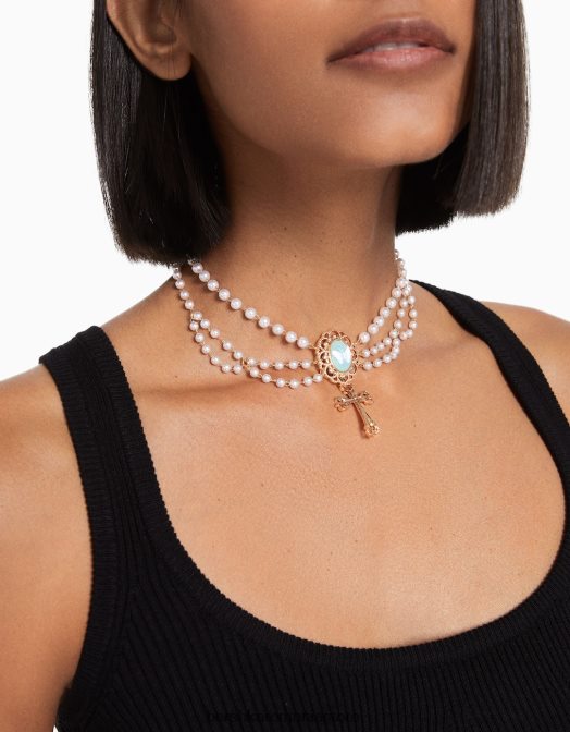Bershka femei colier cu cruce de perle artificiale nu spăla Z86D2533 accesorii
