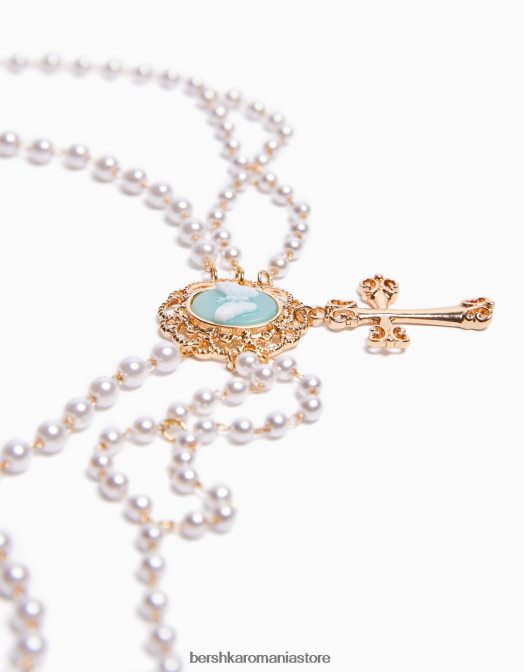 Bershka femei colier cu cruce de perle artificiale nu spăla Z86D2533 accesorii