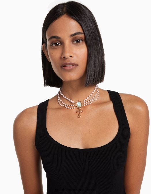 Bershka femei colier cu cruce de perle artificiale nu spăla Z86D2533 accesorii