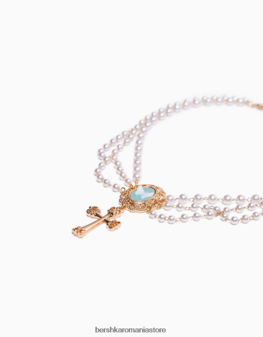 Bershka femei colier cu cruce de perle artificiale nu spăla Z86D2533 accesorii