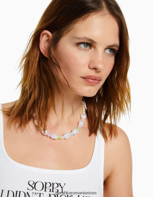 Bershka femei colier de mărgele de perle cu pandantiv inimă aur Z86D2495 accesorii