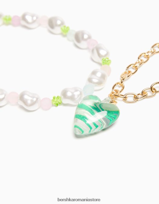 Bershka femei colier de mărgele de perle cu pandantiv inimă aur Z86D2495 accesorii